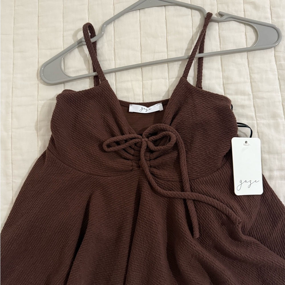 Gaze Chocolate Knit Dress with Front Tie
